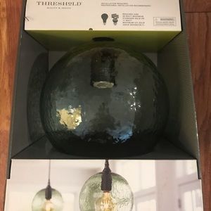 2 Pendant Lights Artisan Aqua Glass Shades